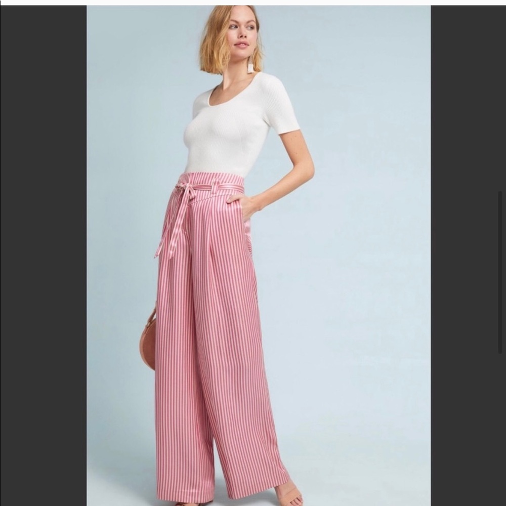 Anthropologie Pink and Ivory Striped Pants